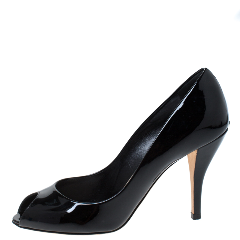 

Dior Black Patent Leather Miss Dior Peep-Toe Pumps Size
