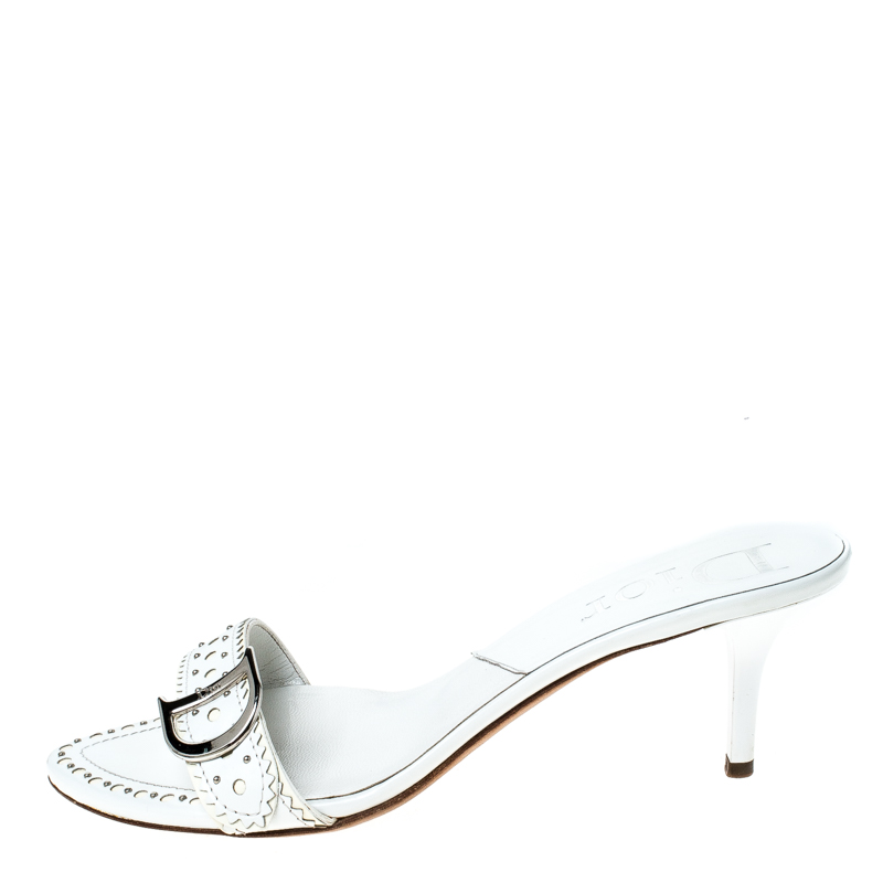 

Dior White Leather Embellished Open Toe Sandals Size