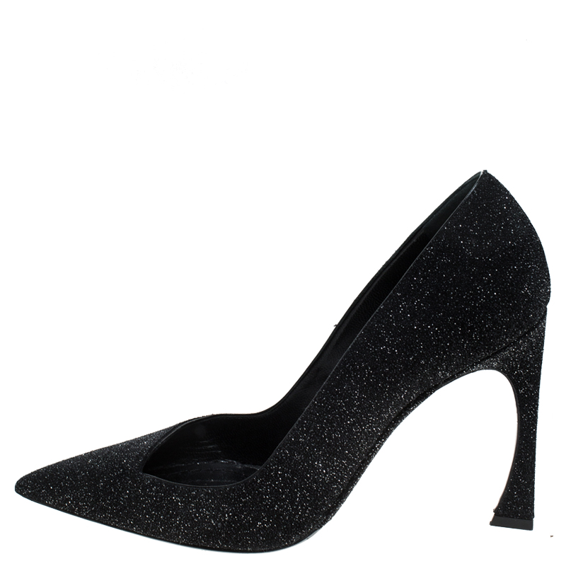 

Dior Black Glitter Pointed Toe Curved Heels Pumps Size
