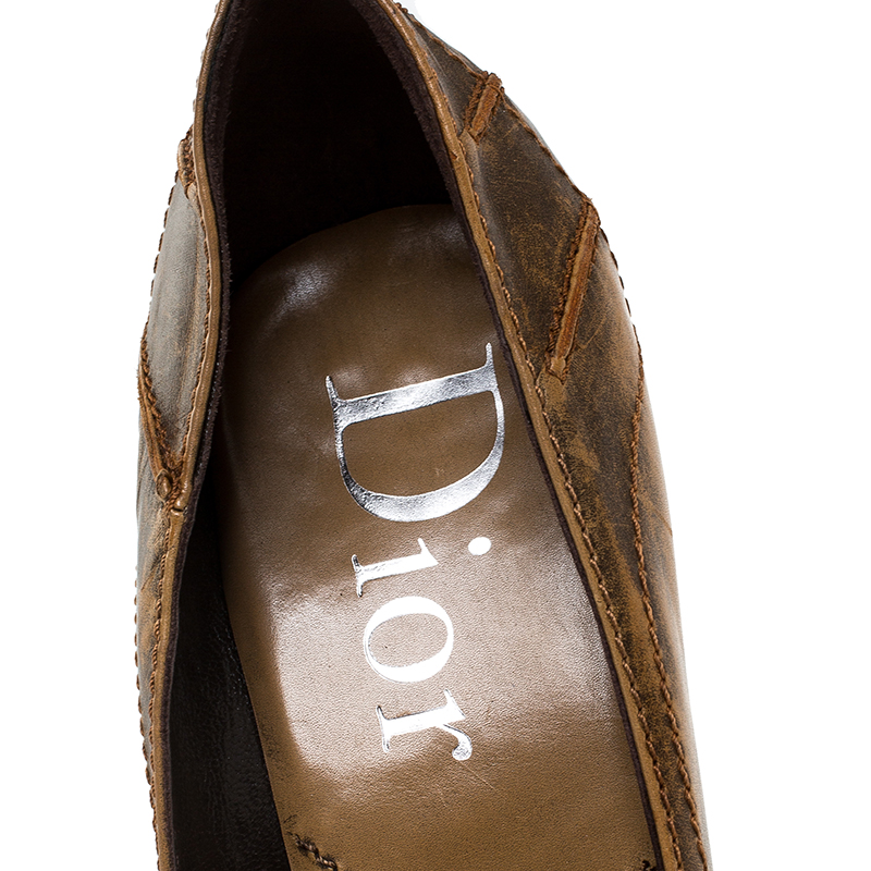 Pre-owned Dior Brown Textured Leather Pumps Size 41