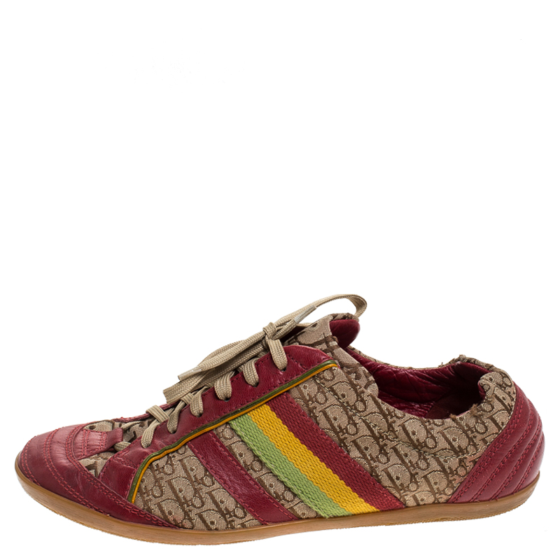 

Dior Red Leather And Canvas Lace Up Sneakers Size, Beige