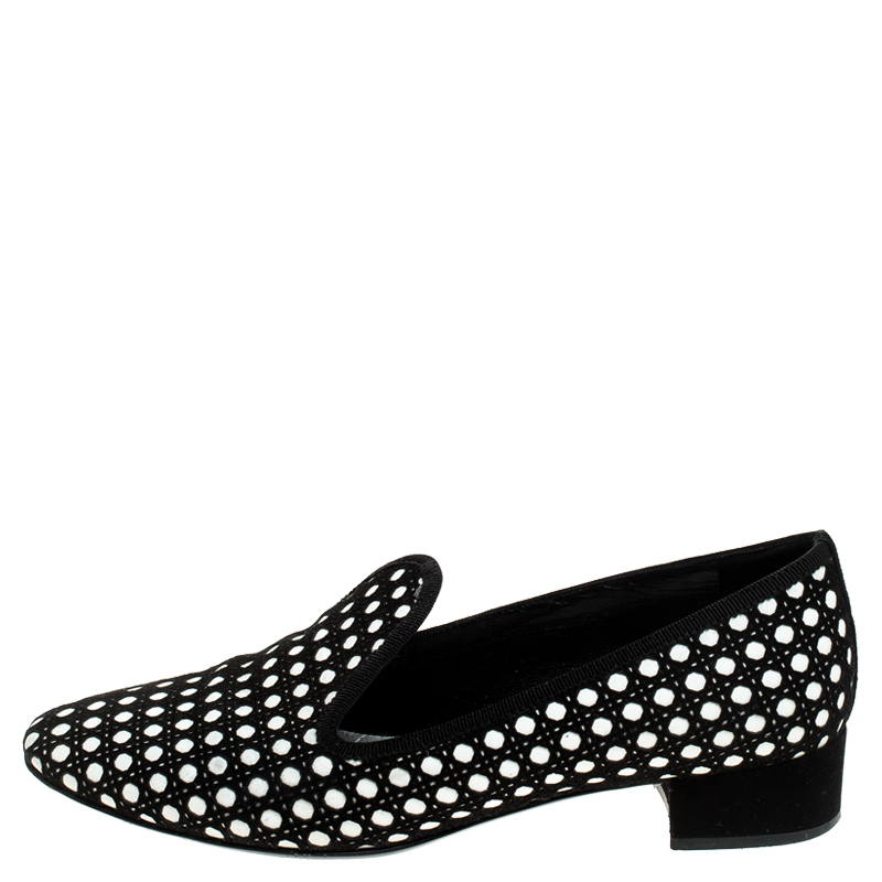 

Dior Black/White Suede and Leather Cut Out Detail Smoking Flats Size