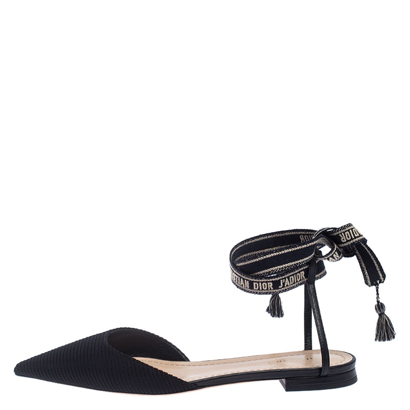 

Dior Black Fabric J'adior Pointed Toe Ankle Wrap Flats Size