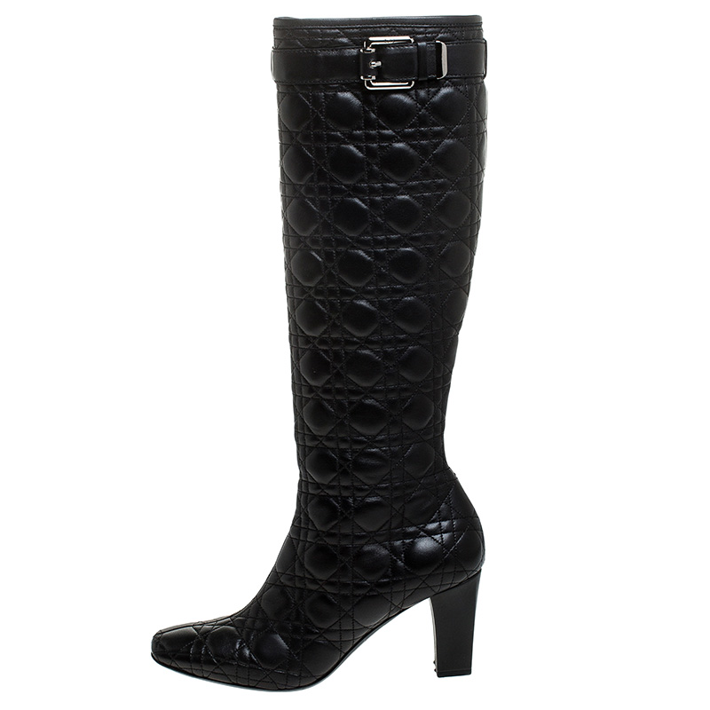 

Dior Black Cannage Quilted Leather Knee High Length Boots Size