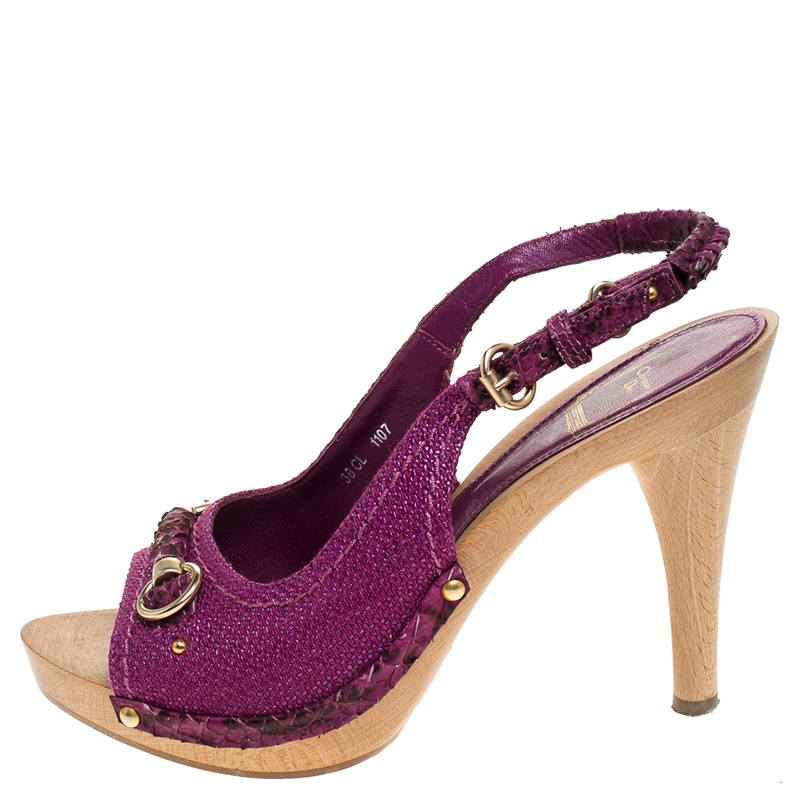 

Dior Purple Canvas And Python Trim Slingback Sandals Size