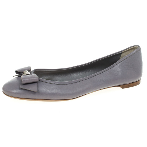 Pre Owned Christian Dior Light Grey Leather 'So Dior' Ballet Flats Size 38.5