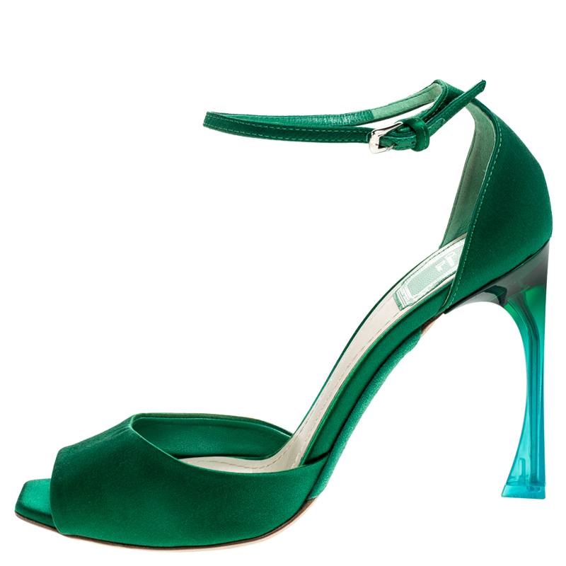 

Dior Green Satin Ankle Strap Peep Toe Sandals Size