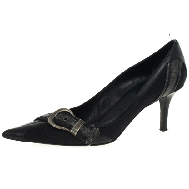 مملوكة مسبقًا Christian Dior Black Pointed Toe Buckle Pumps Size 38.5