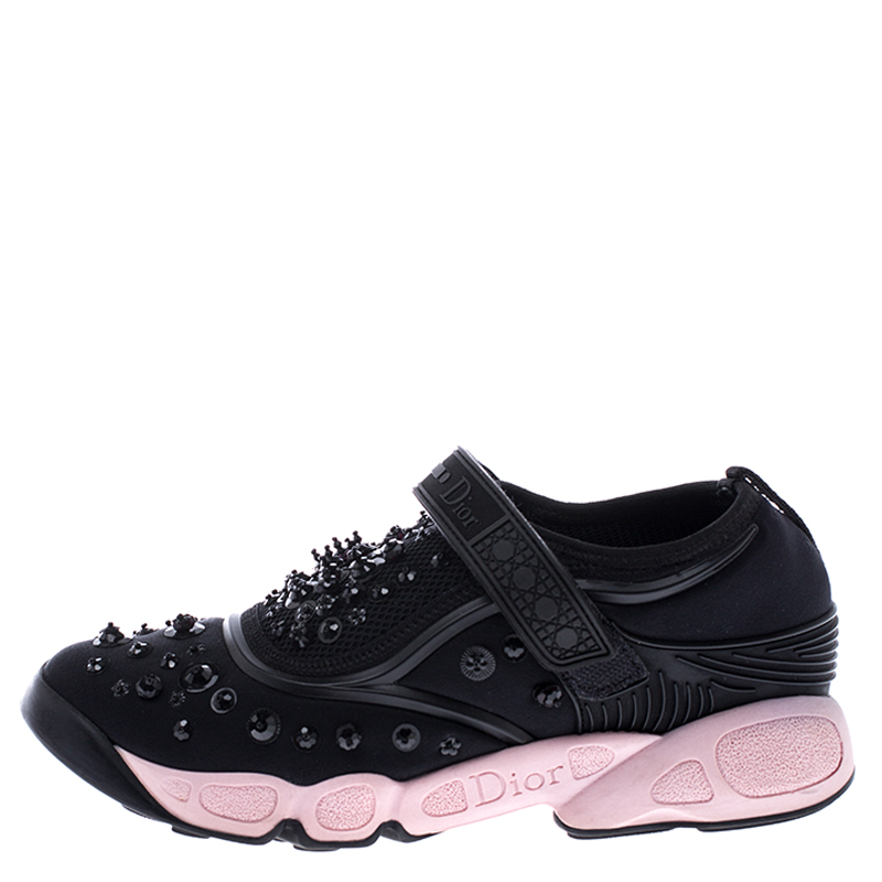 

Dior Black Fabric And Mesh Neoprene Fusion Embellished Low-Top Sneakers Size