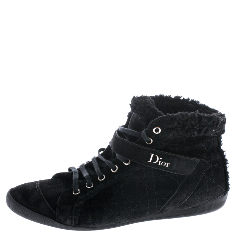 

Dior Black Suede And Wool Trim Lace Up High Top Sneakers Size