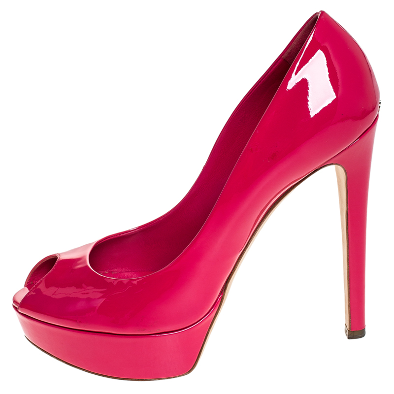 

Christian Dior Fuschia Pink Patent Leather Peep Toe Platform Pumps Size