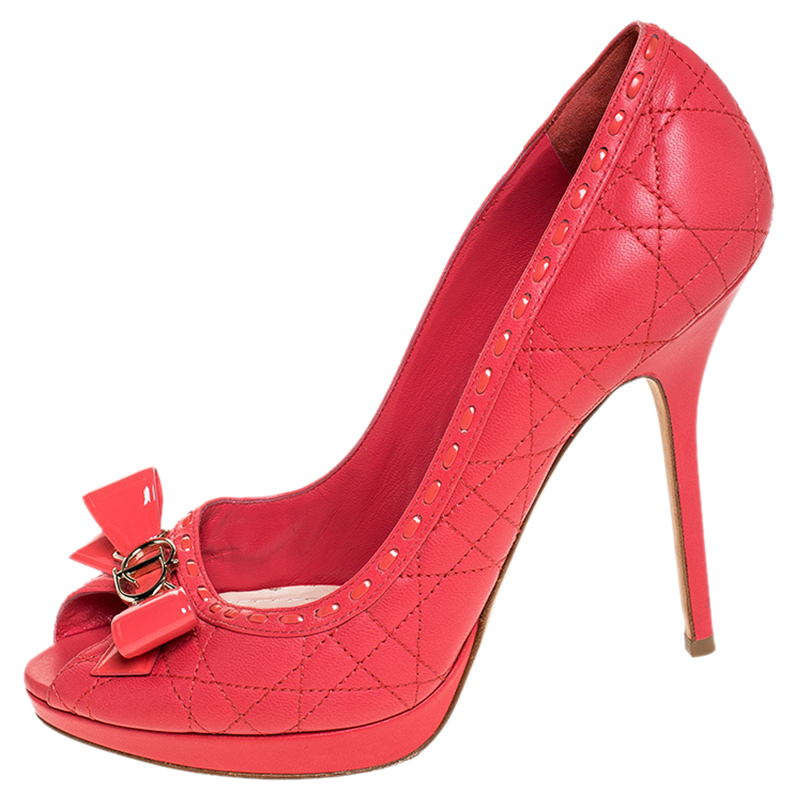 

Dior Pink Cannage Leather Peep Toe Platform Pumps Size