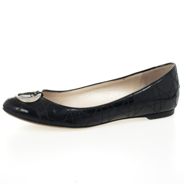 Christian Dior Black Patent Cannage Ballet Flats Size 38