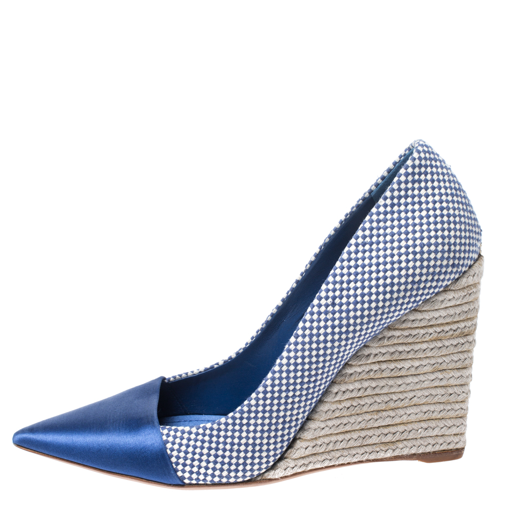 

Dior Monochrome Woven Canvas Dolce Vita Pointed Toe Espadrille Wedge Pumps Size, Blue