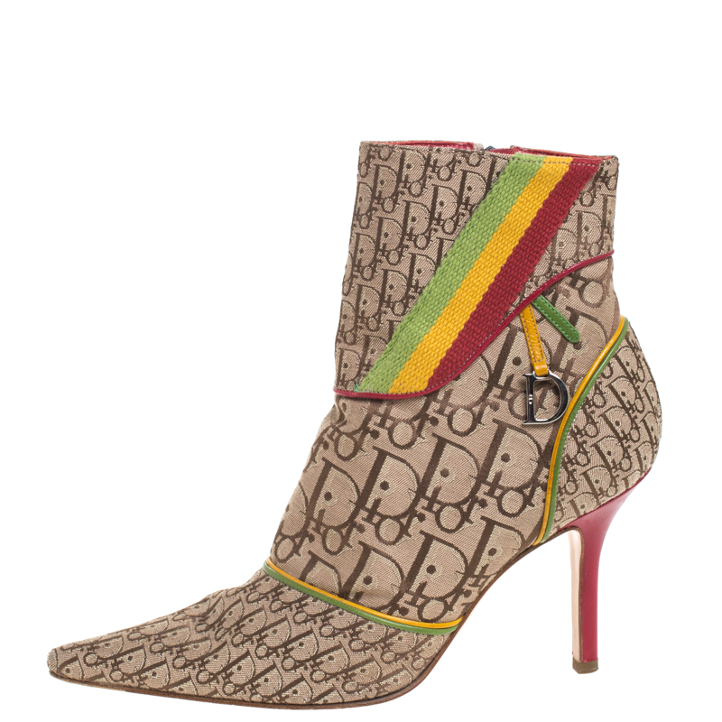 

Dior Multicolor Monogram Canvas And Leather Piping Ankle Boots Size