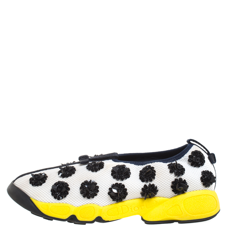 

Dior White Mesh Fusion Floral Embellished Slip On Sneakers Size