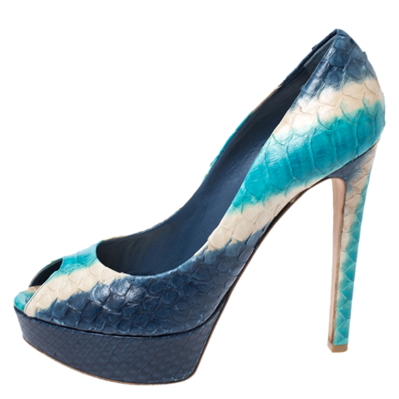 

Dior Multicolor Python Leather Peep Toe Platform Pumps Size