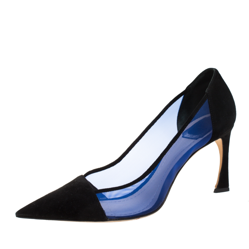 Pre-owned Dior Black Suede And Blue Mesh Pointed Toe Pumps Size 40