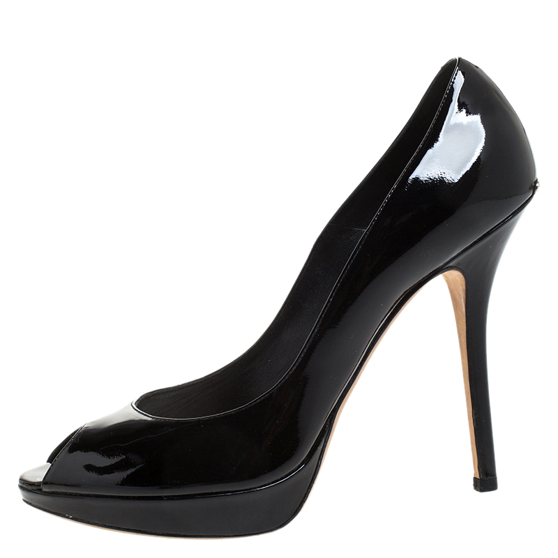 

Dior Black Patent Leather Peep Toe Platform Pumps Size