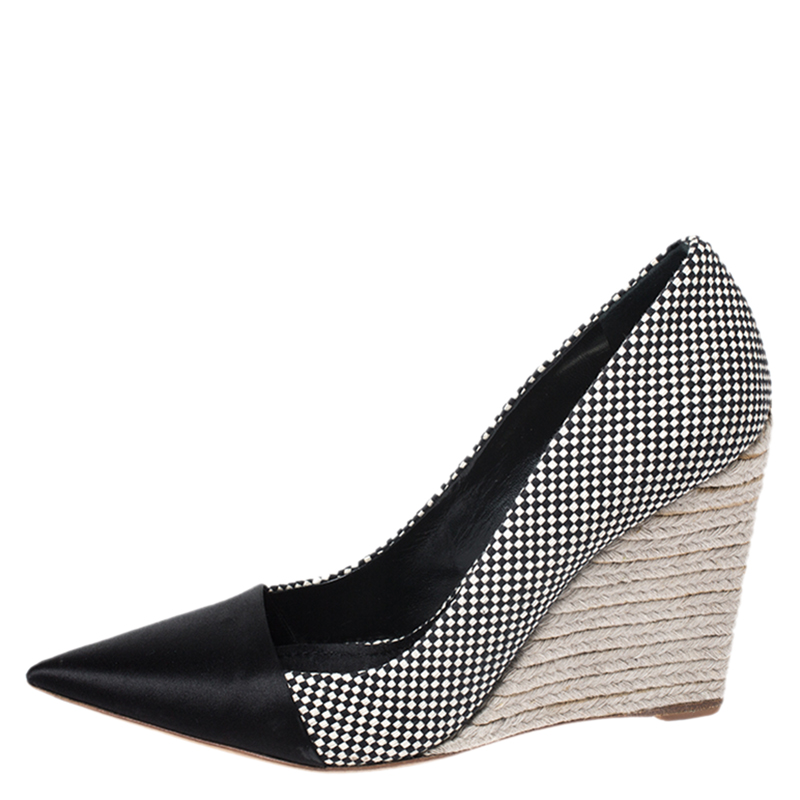 

Christian Dior Monochrome Woven Canvas Dolce Vita Pointed Toe Espadrille Wedge Pumps Size, Black