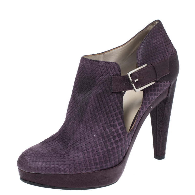 Pre-owned Dior Purple Python Leather And Embossed Leather Platform Ankle Booties Size 40