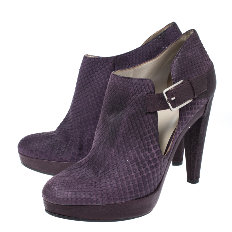 Pre-owned Dior Purple Python Leather And Embossed Leather Platform Ankle Booties Size 40