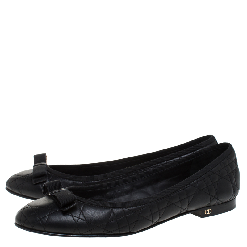 Dior Black Quilted Cannage Leather My Bow Ballet Flats Size 41.5 Dior | TLC