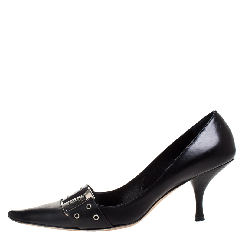 

Dior Black Eyelet Leather Buckle Detail Pointed Toe Pumps Size