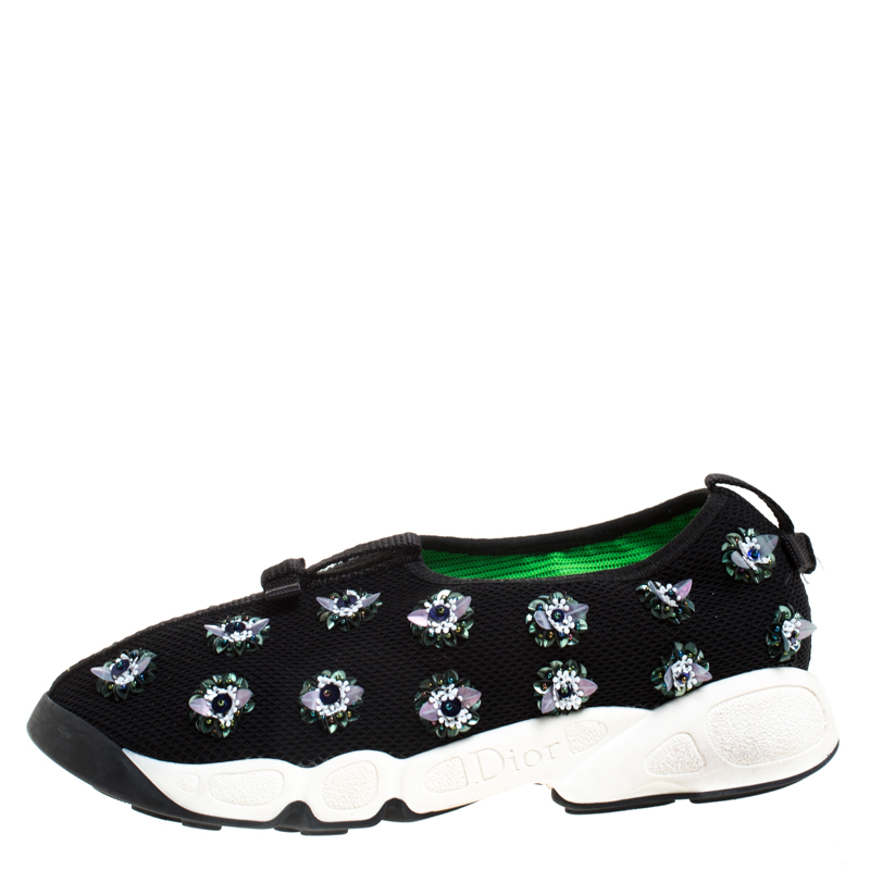 

Dior Black Floral Embellished Mesh Fusion Slip On Sneakers Size
