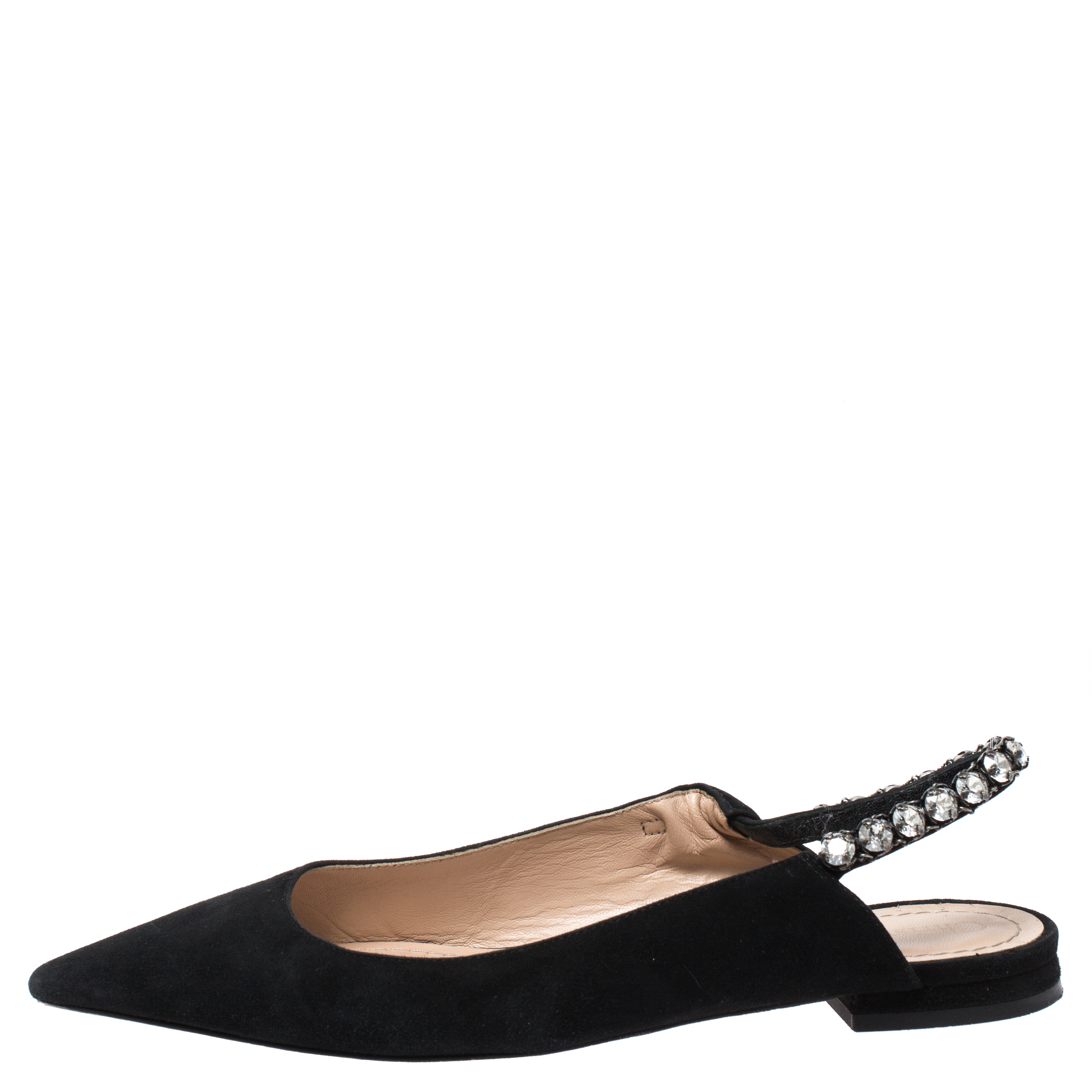 

Dior Black Suede Crystal Embellished Pointed Toe Slingback Flats Size