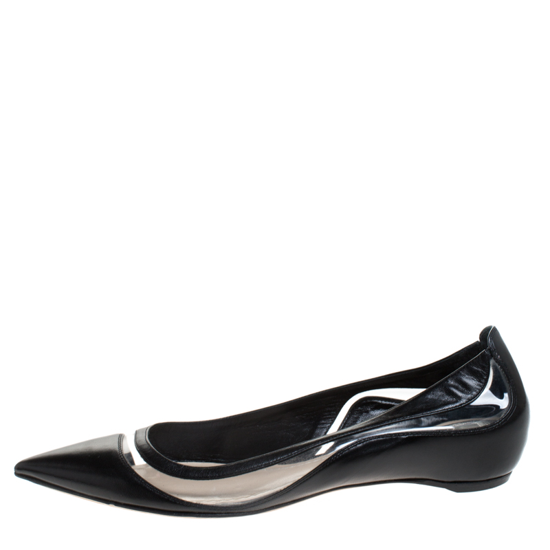 

Dior Black Leather and PVC Dior Wave Pointed Toe Ballet Flats Size