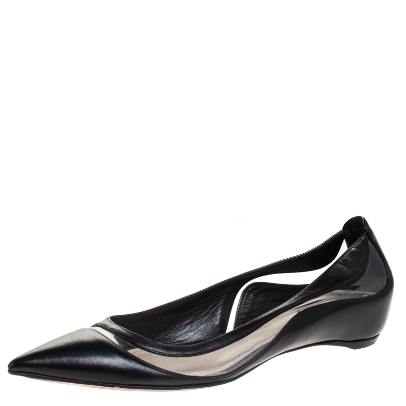 Pre-owned Dior Wave Pointed Toe Ballet Flats Size 38.5 In Black