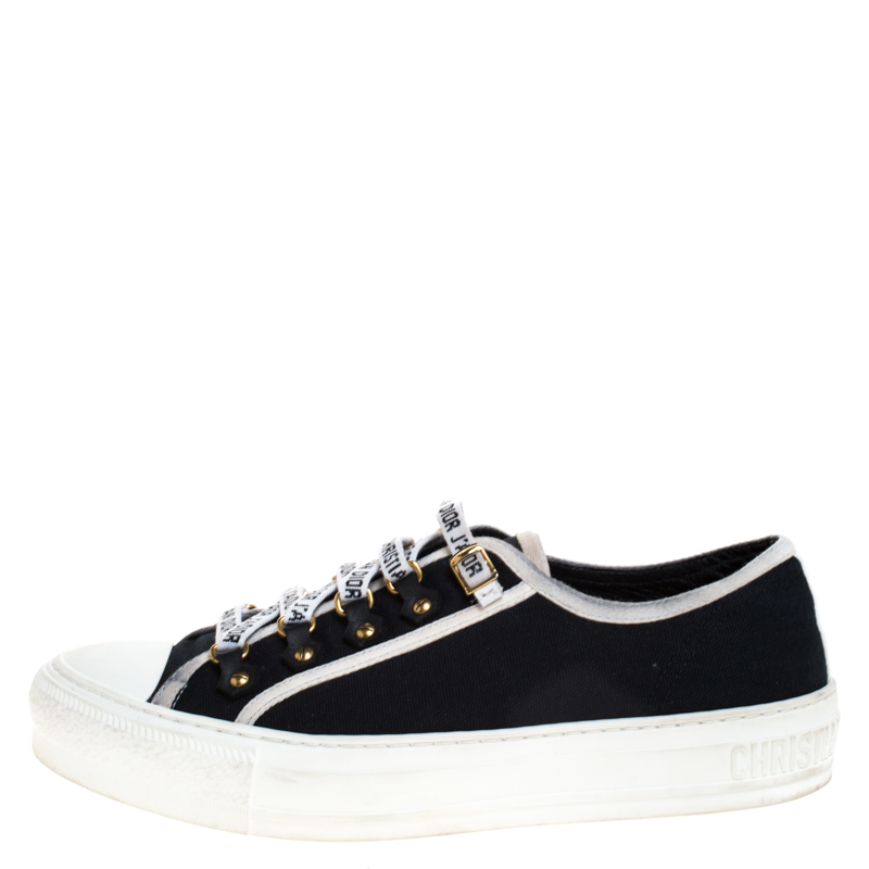 

Dior Blue Canvas And White Cotton Trim Walk'N'Dior Low Top Sneakers Size