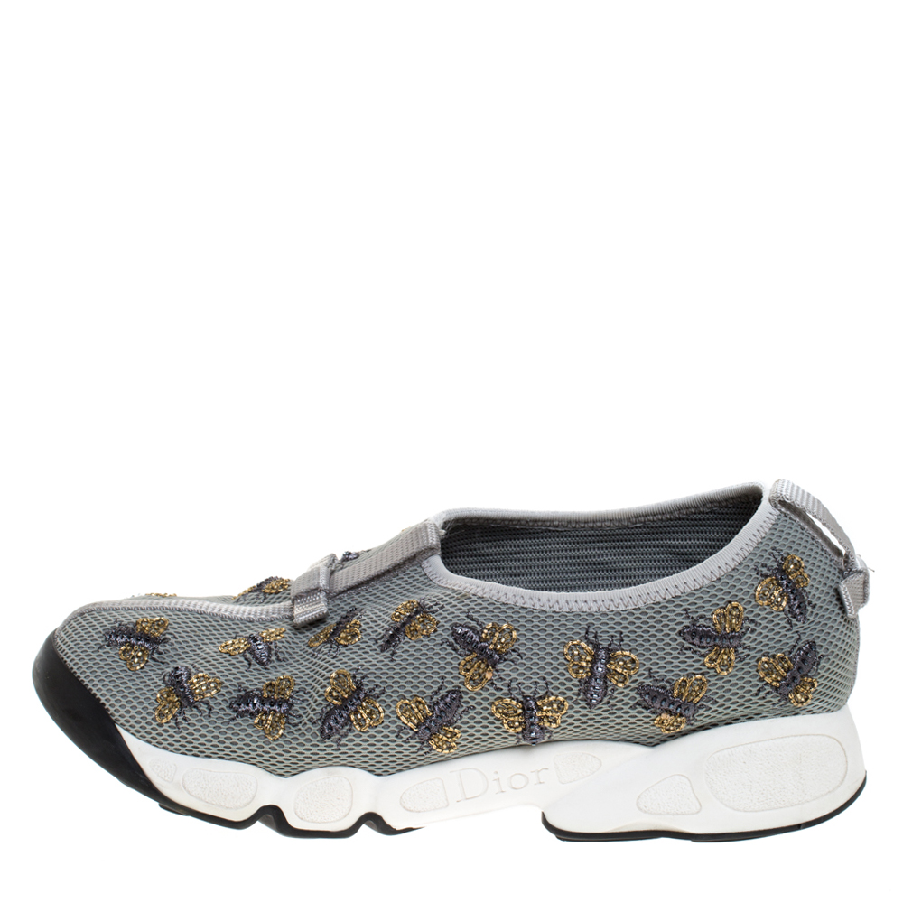 

Dior Grey Bee Embellished Mesh Fusion Slip On Sneakers Size