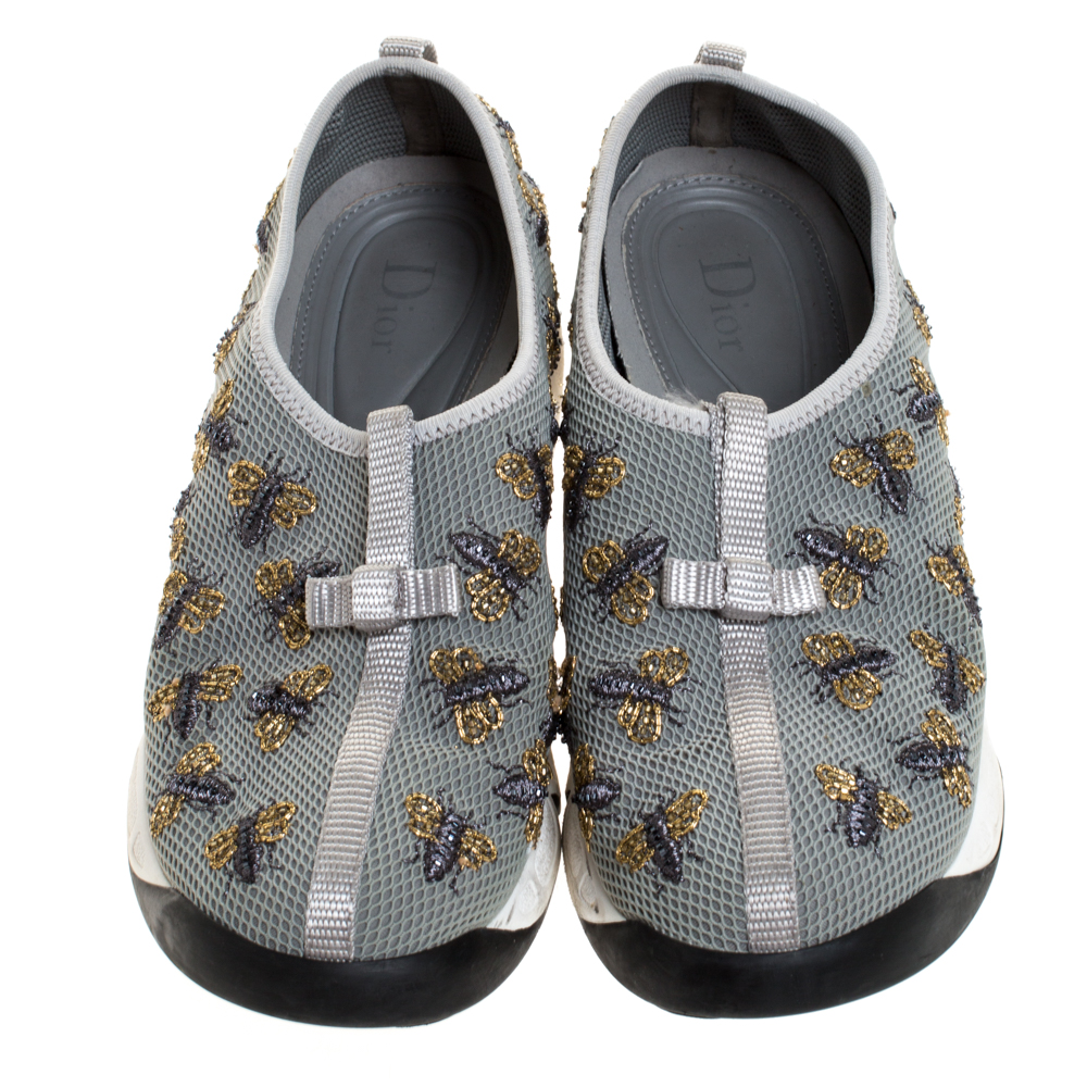 Dior Grey Bee Embellished Mesh Fusion Slip On Sneakers Size 37 Dior | TLC