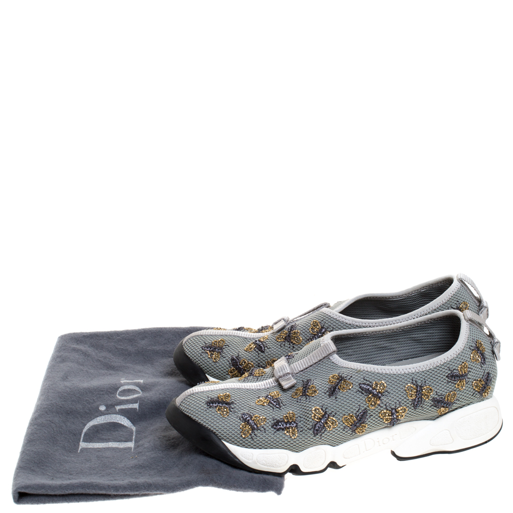 Dior Grey Bee Embellished Mesh Fusion Slip On Sneakers Size 37 Dior | TLC