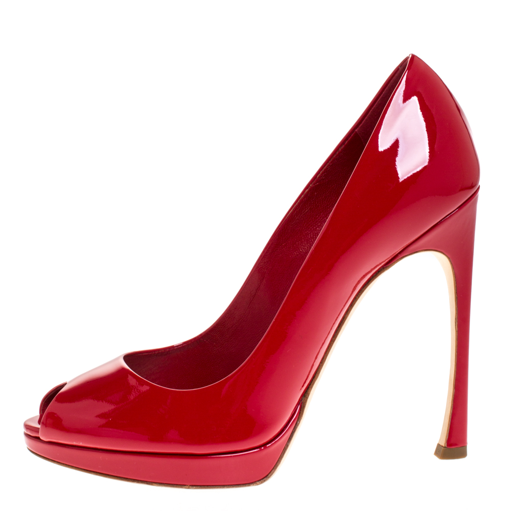 

Dior Red Patent Leather Miss Dior Peep Toe Platform Pumps Size