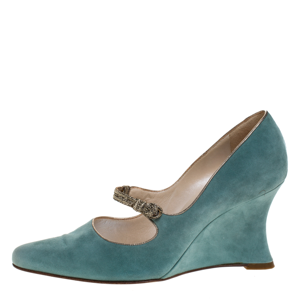 

Dior Green Suede Mary Jane Wedge Pumps Size