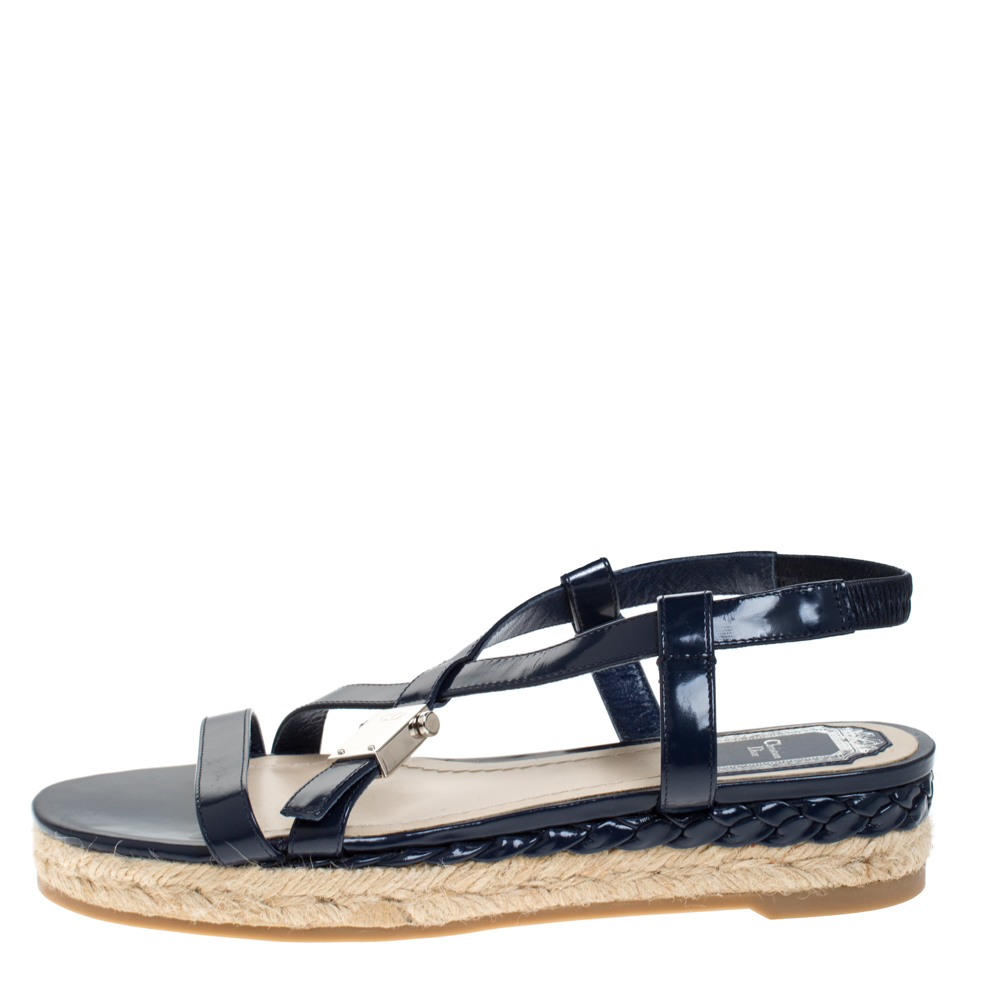 

Dior Blue Leather Cross Strap Espadrille Flat Sandals Size