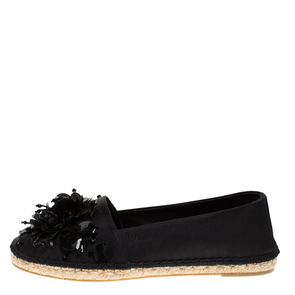 

Dior Black Embellished Canvas Espadrille Loafers Size