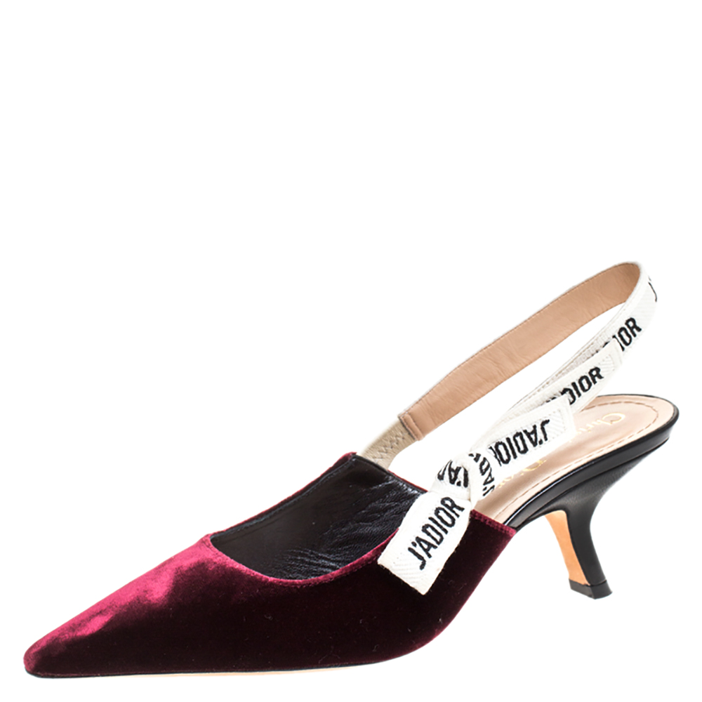 Pre-owned Dior Burgandy Velvet J'a Slingback Pointed Toe Sandals Size 38 In Burgundy