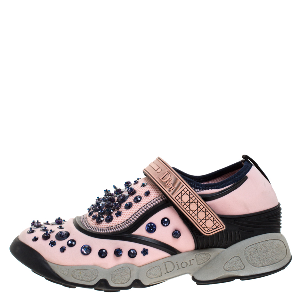 

Dior Pink Stretch Fabric Fusion Embellished Low Top Sneakers Size