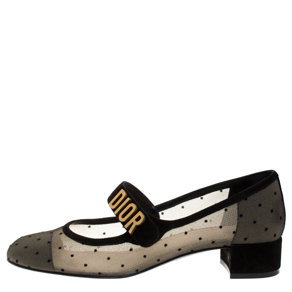 

Dior Black Mesh And Suede Trim Baby-D Mary Jane Flats Size