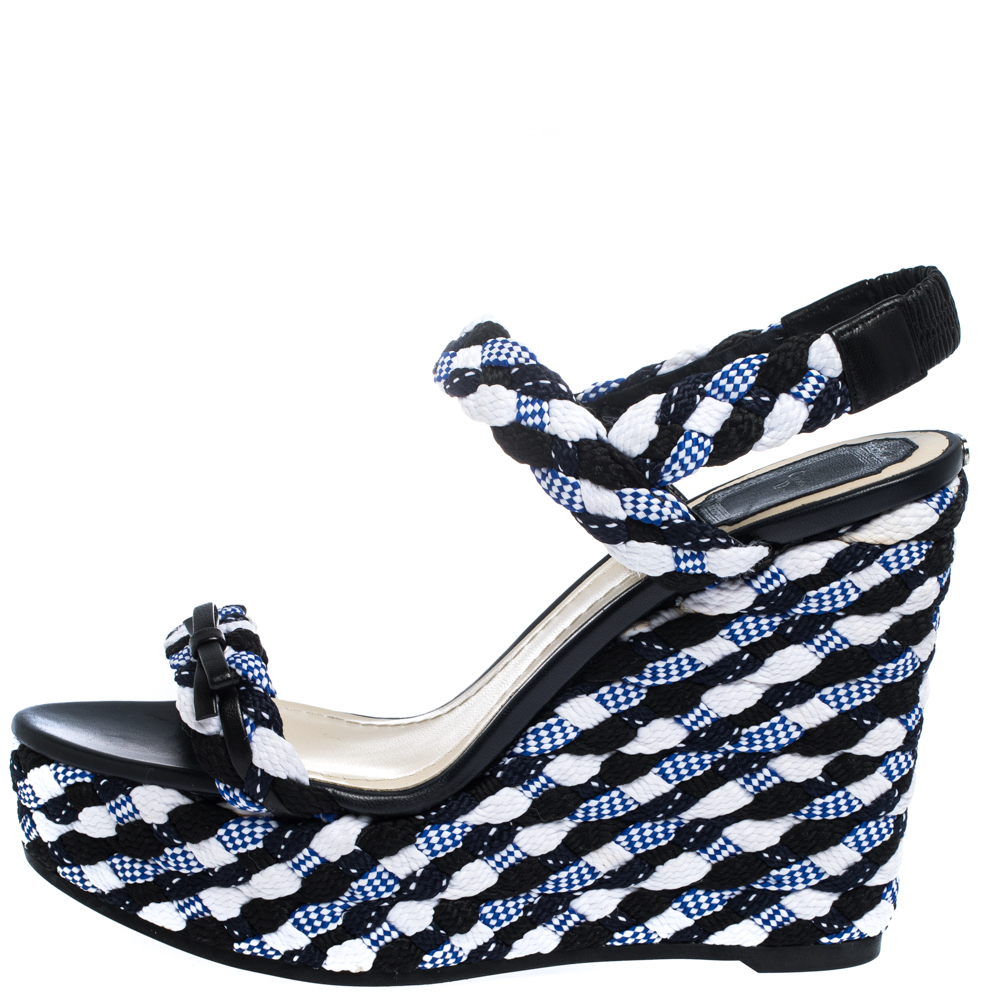 

Dior Tri Color Braided Fabric and Leather Open Toe Wedge Sandals Size, Black