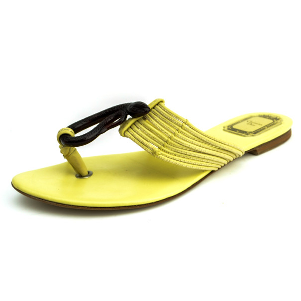 Pre Owned Christian Dior Beige Strappy Serpent Toe Ring Flats Sandals Size 36.5