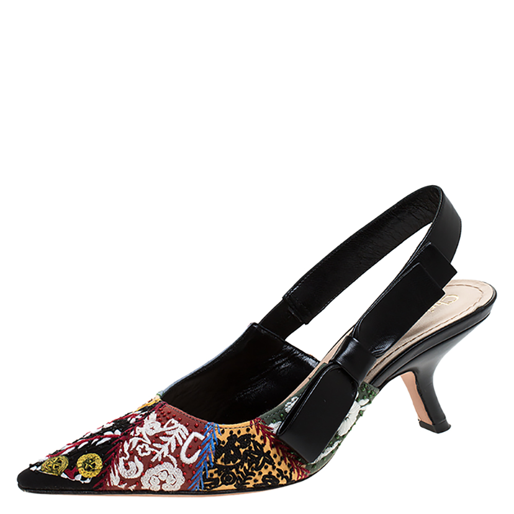 Dior Multicolor Embroidered Pointed Toe Slingback Pumps Size 37 Dior | TLC