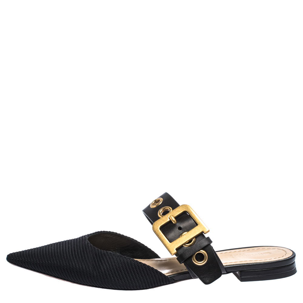 

Dior Black Fabric and Leather D Dior Flat Mules Size
