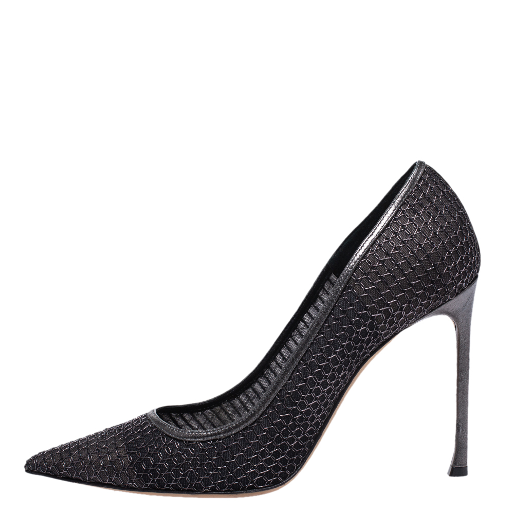 

Dior Black/Metallic Mesh and Leather Pointed Pumps Size