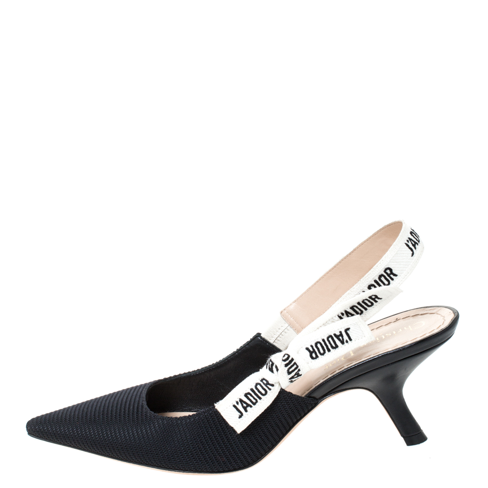 

Dior Black Technical Canvas And Ribbon J'adior Slingback Pointed Toe Sandals Size