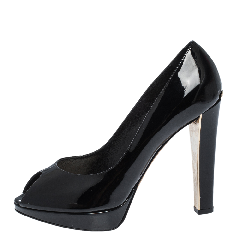 

Dior Black Patent Leather Peep Toe Platform Pumps Size